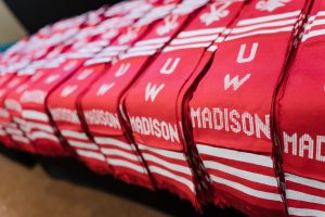 Photo of the stoles lined up on a table.