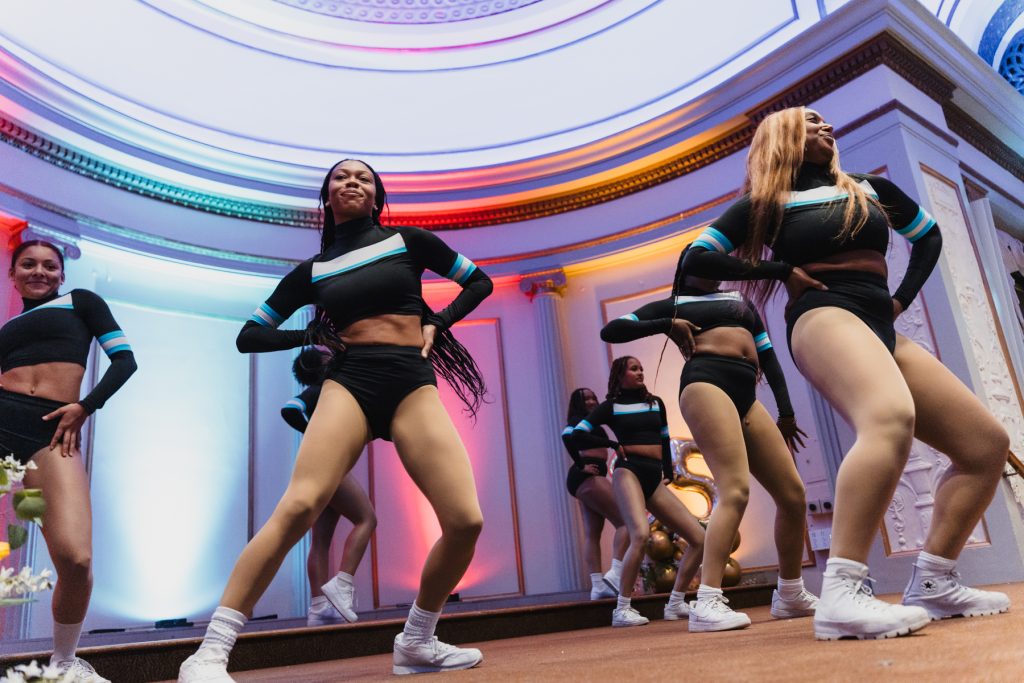 A group dance routine.