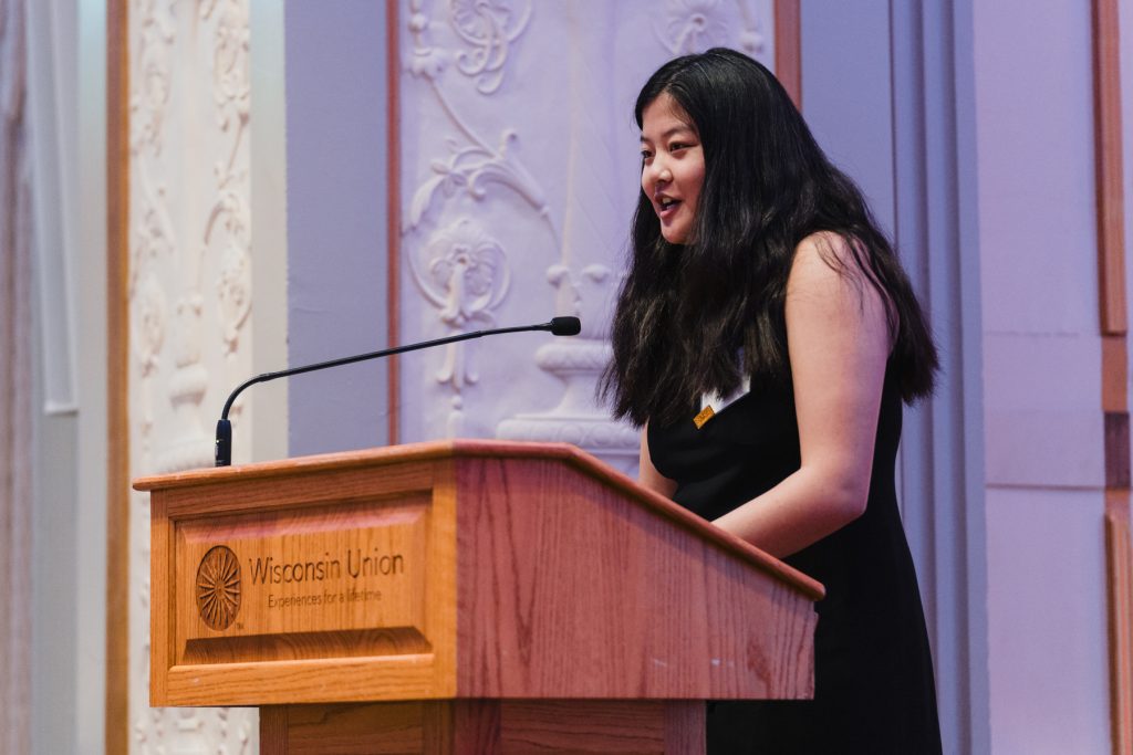 A speaker at the gala.